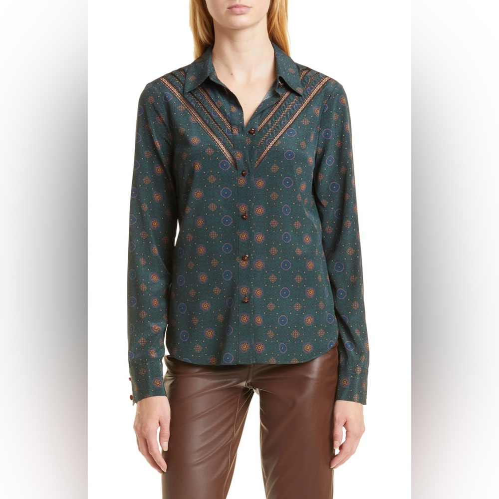 VERONICA BEARD Rowena Emerald Multi Blouse New